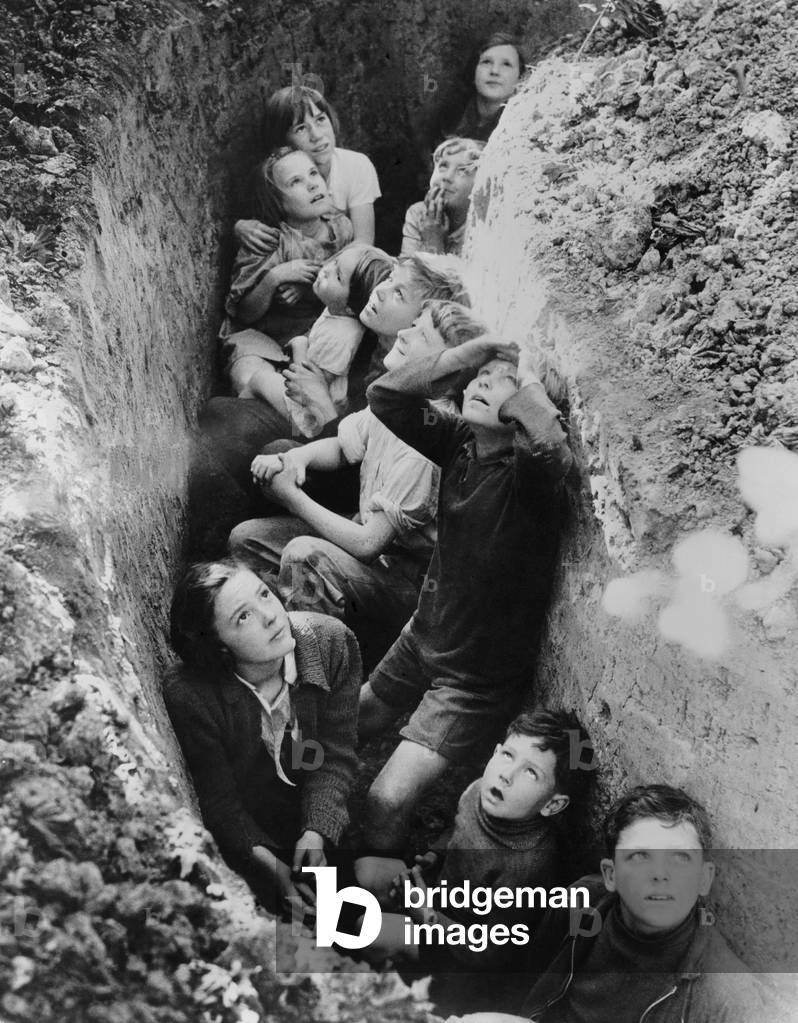 Children in an English bomb shelter during the German bombing of British cities in 1940-41