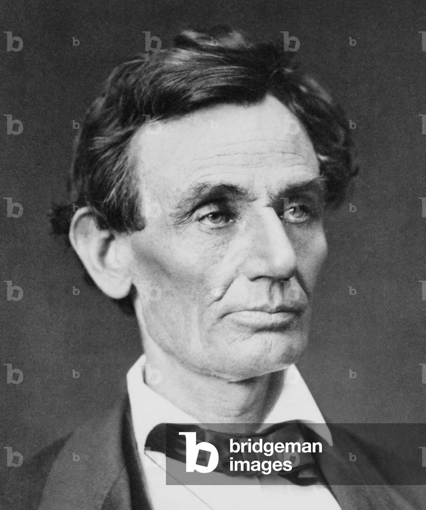 Abraham Lincoln (1809-1865), in a portrait of June 3, 1860 by Alexander Hesler. This is one of three portraits made that day, after Lincoln had won the Republican nomination and before he grew his beard