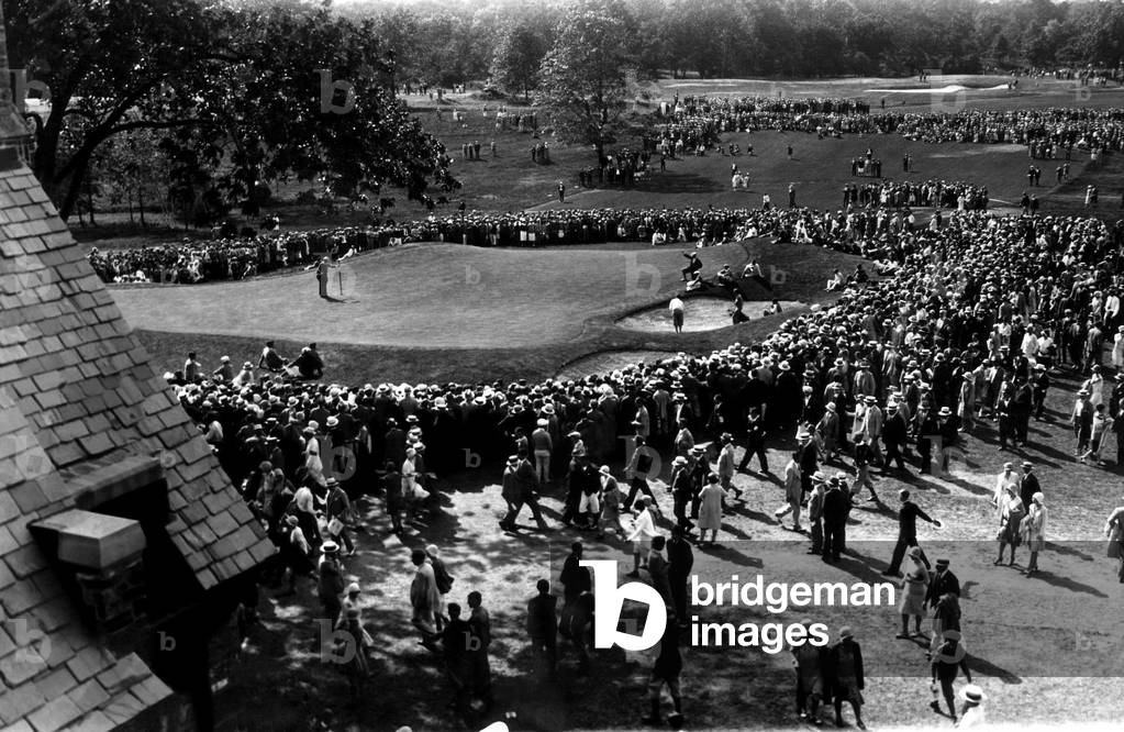 Bobby Jones (left, on green) winning the U.S. Open at the Winged Foot Golf Course, Mamaroneck New York, July 29, 1929