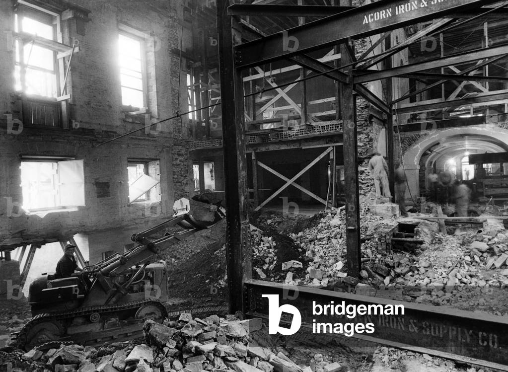 Renovation of the White House during the Truman Administration. The mansion was rebuilt using concrete and steel beams in place of its original wooden structure. c. 1950.
