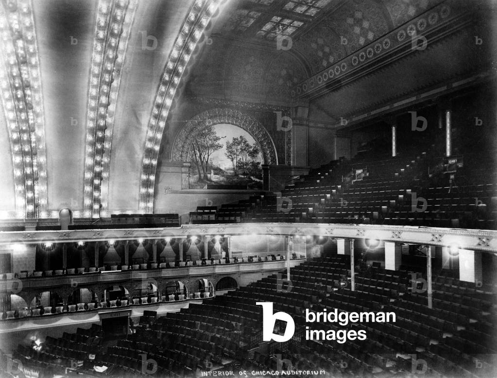 Chicago. The Chicago Auditorium, interior ceiling and stage from the balcony