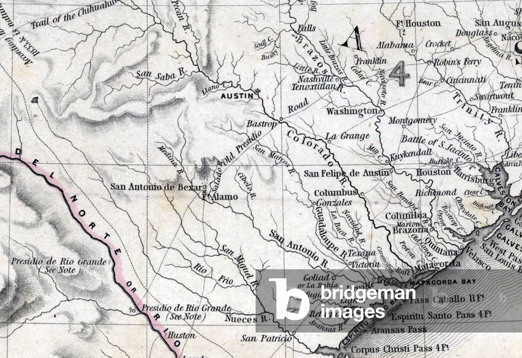 Map of the Republic of Texas and the countries adjacent, detail featuring the location of Fort Alamo. United States. Topographical Bureau of the United States. 1844