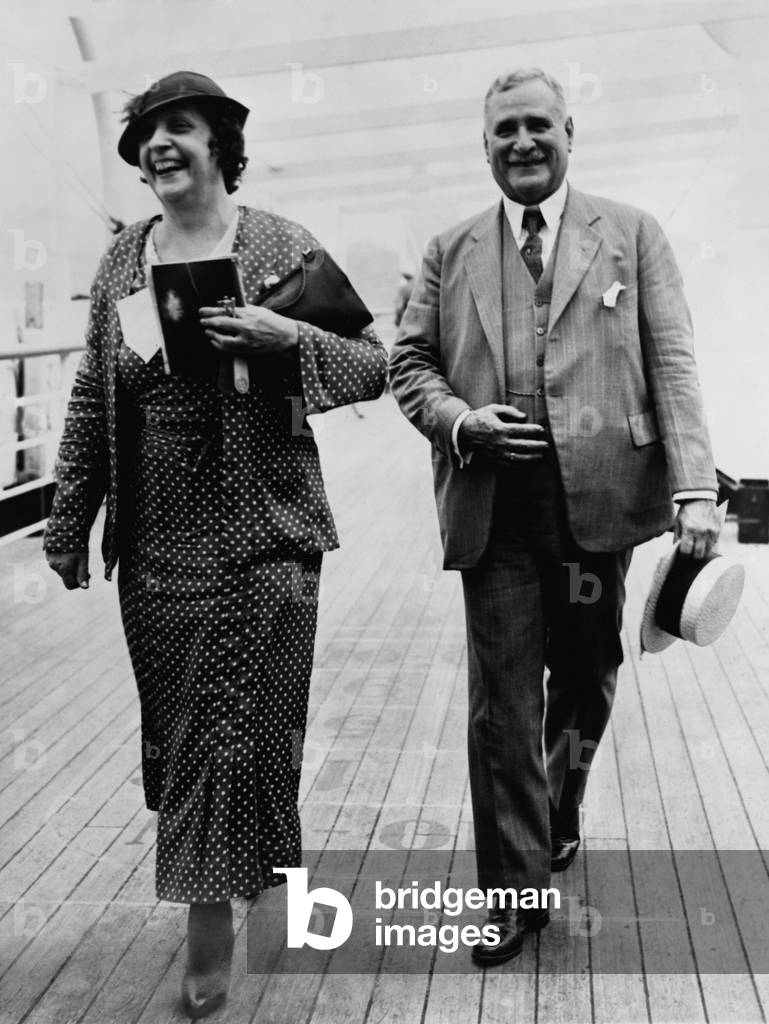 Carlos Mendieta, Cuban opposition leader, and wife, sailing to Havana, on Morro Castle. They ended their exile so Mendieta could be installed as provisional President of Cuba in 1934 after Col. Fulgencio Batista's coup against President Gerardo Machado