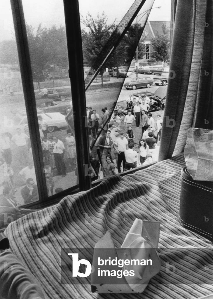 Bloodstained nurses cap on a bed where eight student nurses were slain by Richard Speck. Chicago, July 14, 1966