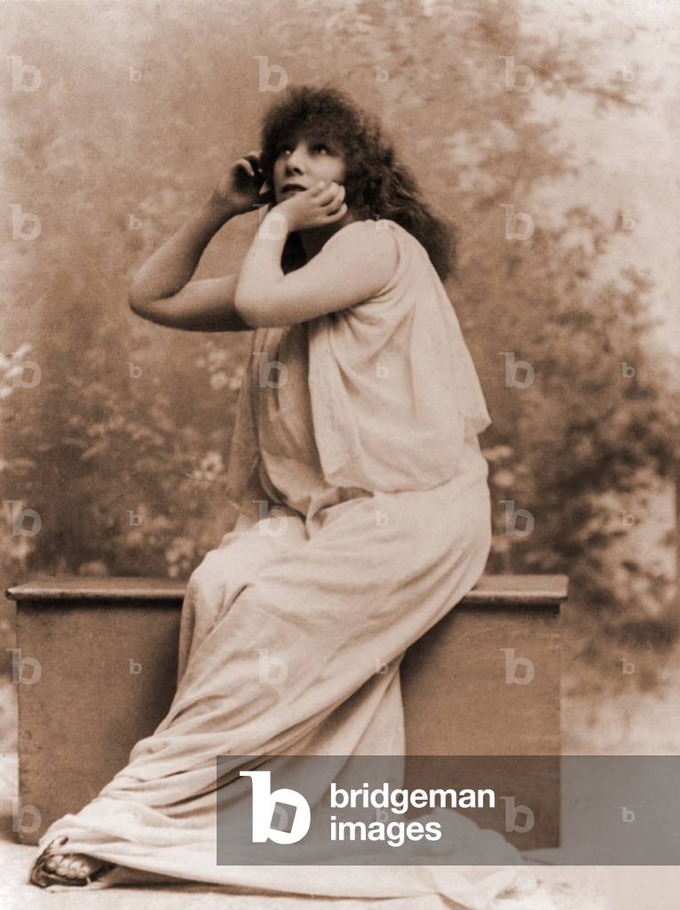Sarah Bernhardt in the title role of 'Izey,' at the Abbey Theatre, Ireland in 1896 (b/w photo)