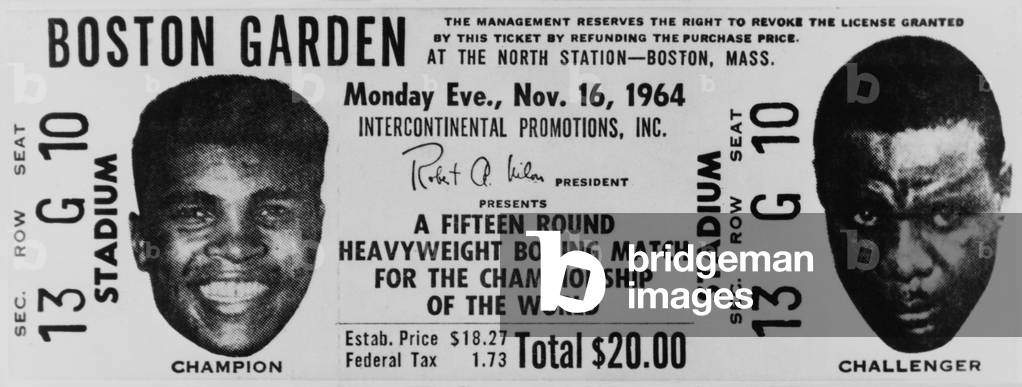 Ticket to world championship boxing match at Boston Garden between Muhammad Ali and Sonny Liston on Nov. 9, 1964