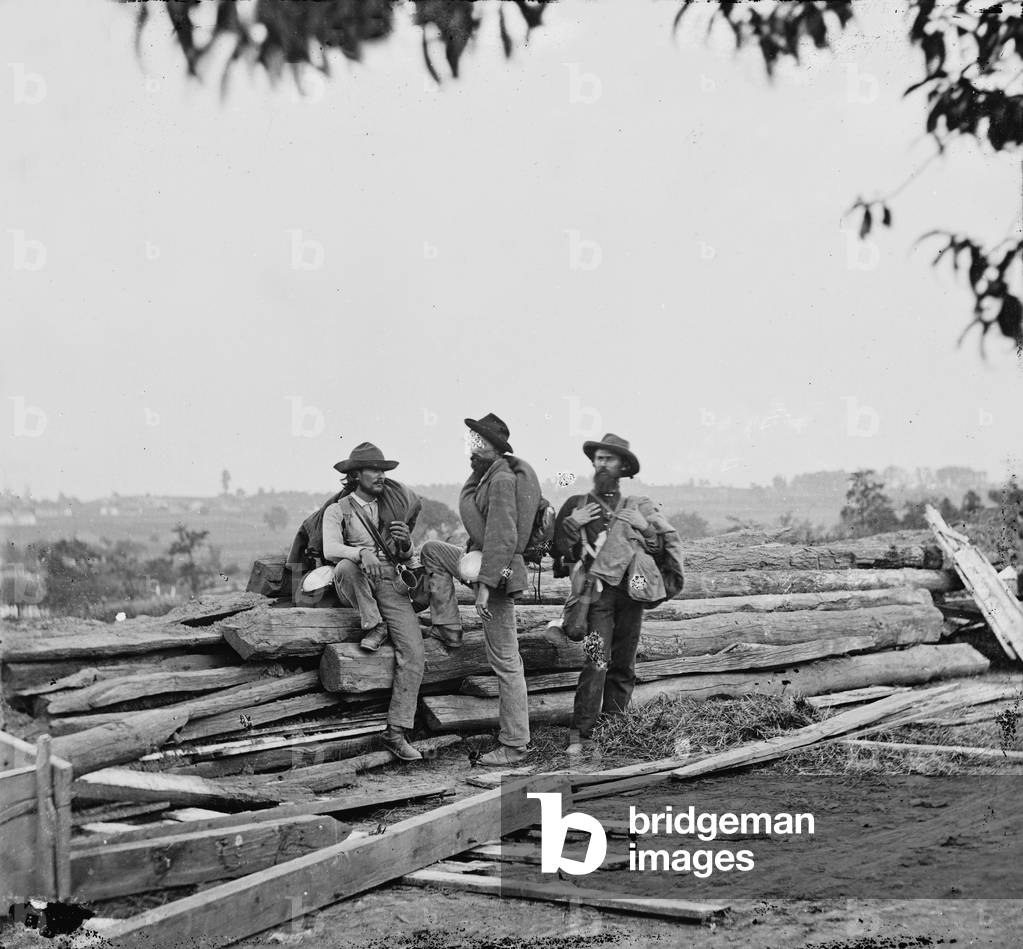 The Civil War, Three Confederate prisoners, Gettysburg, Pennsylvania, photograph, June-July, 1863