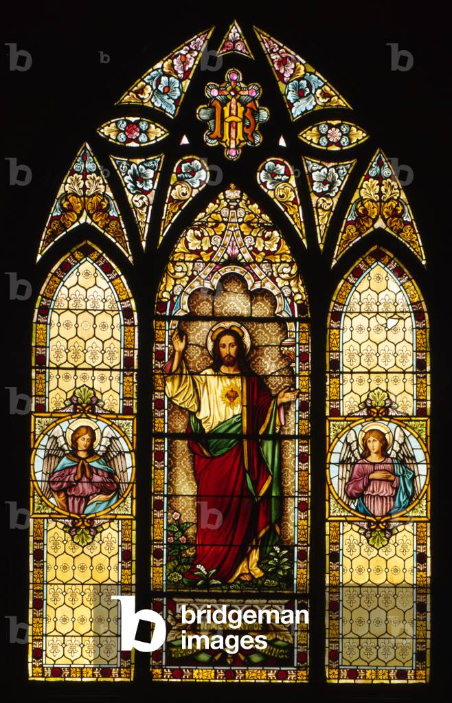Stained Glass. Detail of Rose Window, Church of the Nativity, Menlo Park, CA c. 1900