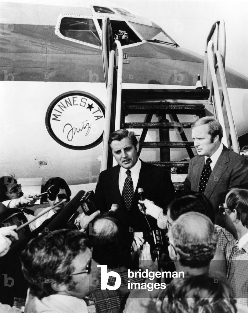 Democratic Vice Presidential Walter Mondale's campaign plane was christened 'Minnesota Fritz'. Chicagos Midway Airport, Sept. 22, 1976.
