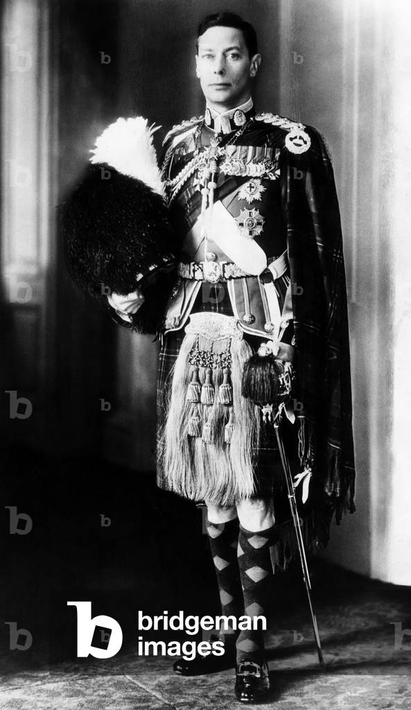 King George VI (1895-1952), King of the United Kingdom, in the full dress uniform of the Cameron Highlanders, April 28, 1939.
