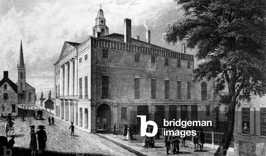 The first Federal Hall, at 26 Wall Street, c.1700s