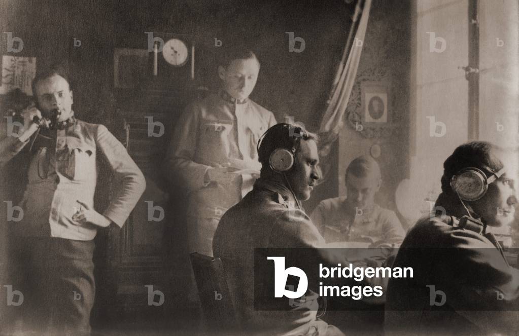 Austrian field telegraph station in Poland during World War I. c. 1915