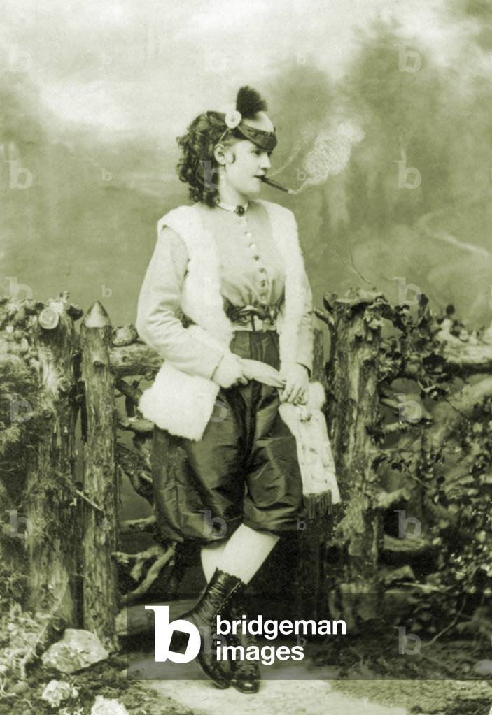 Lotta Crabtree, (1847-1924), popular American actress smoking a cigar in a 1868 portrait by J. Gurney