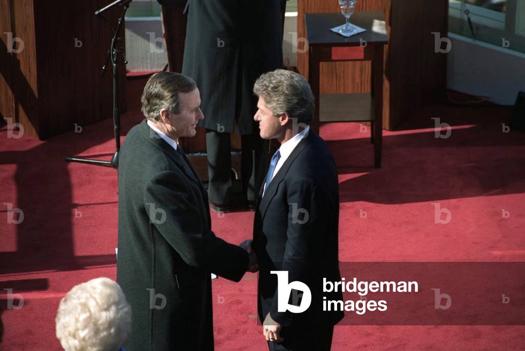 Outgoing President George H.W. Bush and incoming President Bill Clinton. Jan. 20, 1993 (photo)