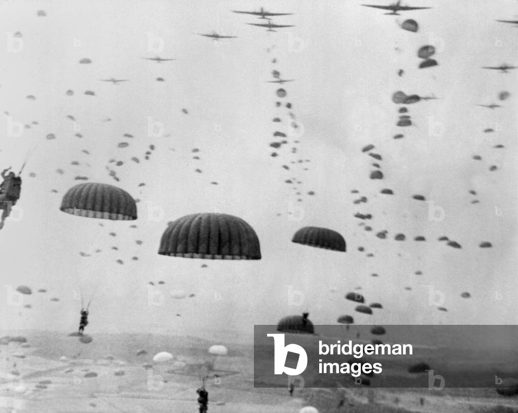 Allied aircraft drop paratroopers into German held Netherlands, for Operation Market Garden. The plan to capture key bridges in Netherlands failed with 15,000 Allied casualties. A BRIDGE TO FAR, was a 1977 film based on Cornelius Ryan's 1974 book about the battle. World War 2