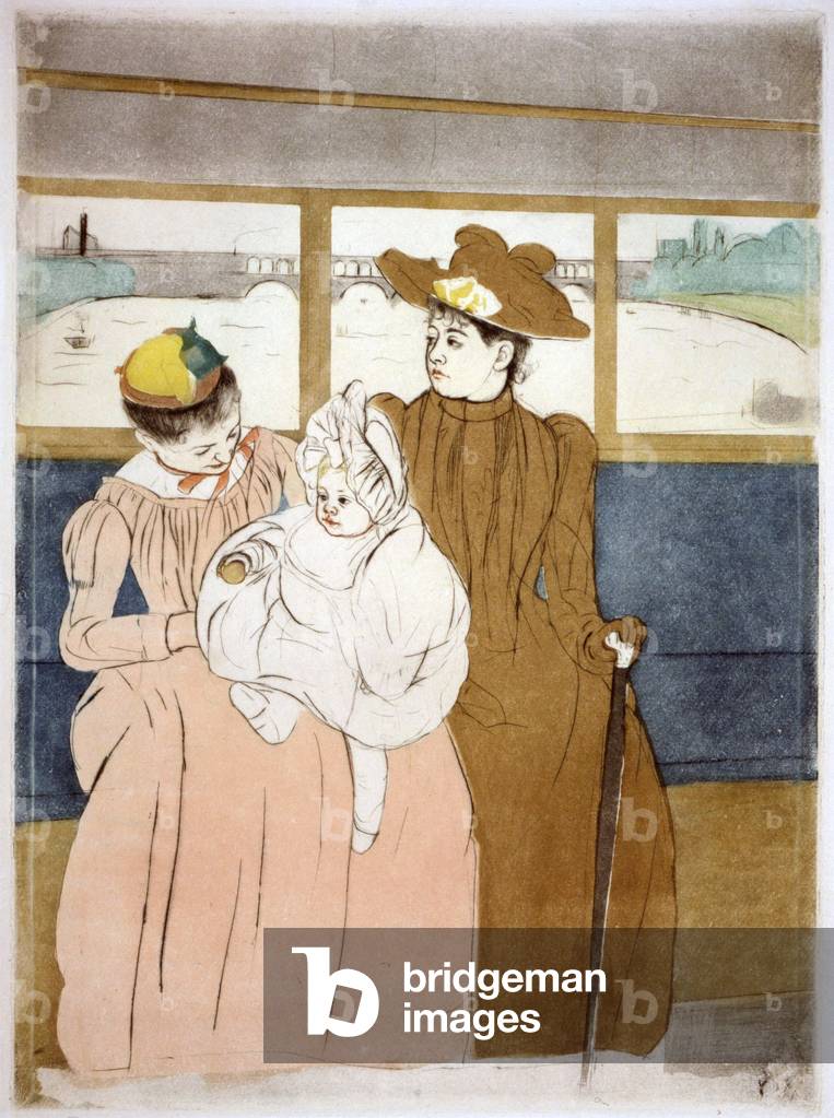 Mary Cassatt etching, IN THE OMNIBUS, 1891. American-born Cassatt worked in France and was included in Impressionist exhibitions