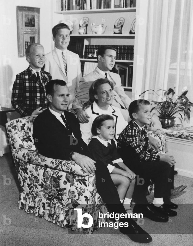 The George Bush family in 1964 in Houston. Standing L-R Neil Jeb and George Jr. Seated L-R George Sr. Dorothy Barbara and Marvin