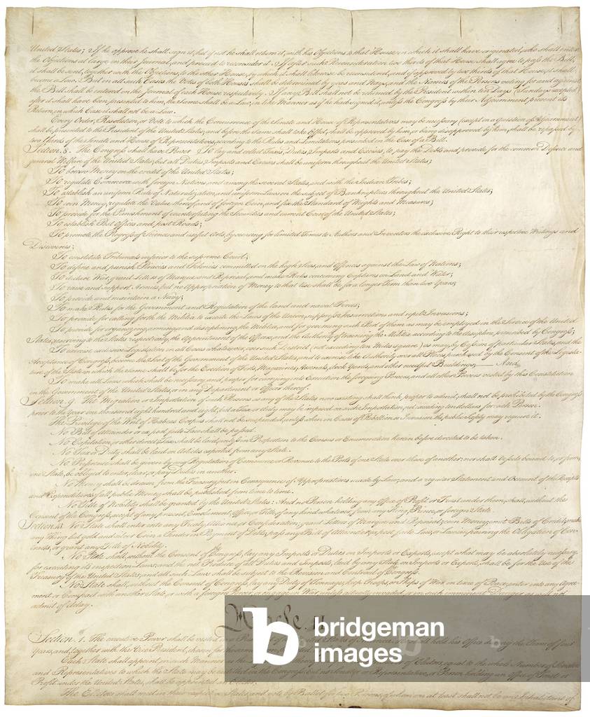 Constitution of the United States of Americ. Second of four pages of the National Archives copy created in the Constitutional Convention in 1787