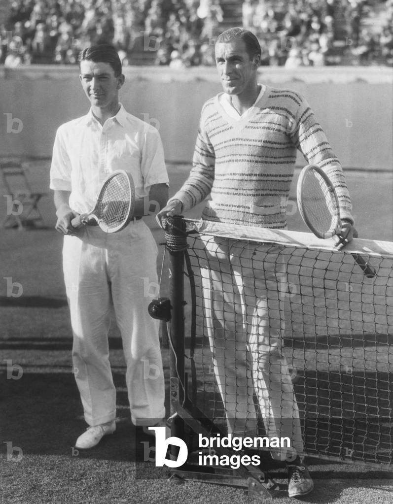 John Van Ryn and Bill Tilden (left) at 45th National Lawn Tennis Tournament at Forest Hills, NYC. Sept 13, 1926. Defending champion Tilden won in four sets over Van Ryn, while playing with an injured knee. Tilden did not make it into the finals