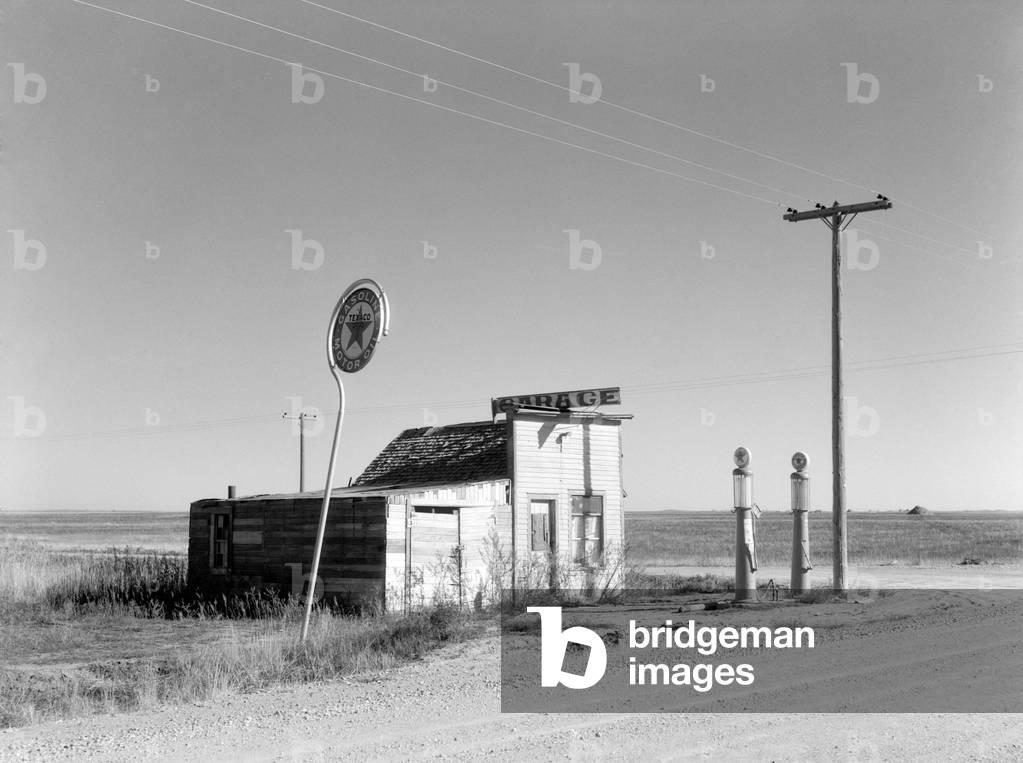 Gas Station. Abandoned garage on Highway Number 2. Western North Dakota