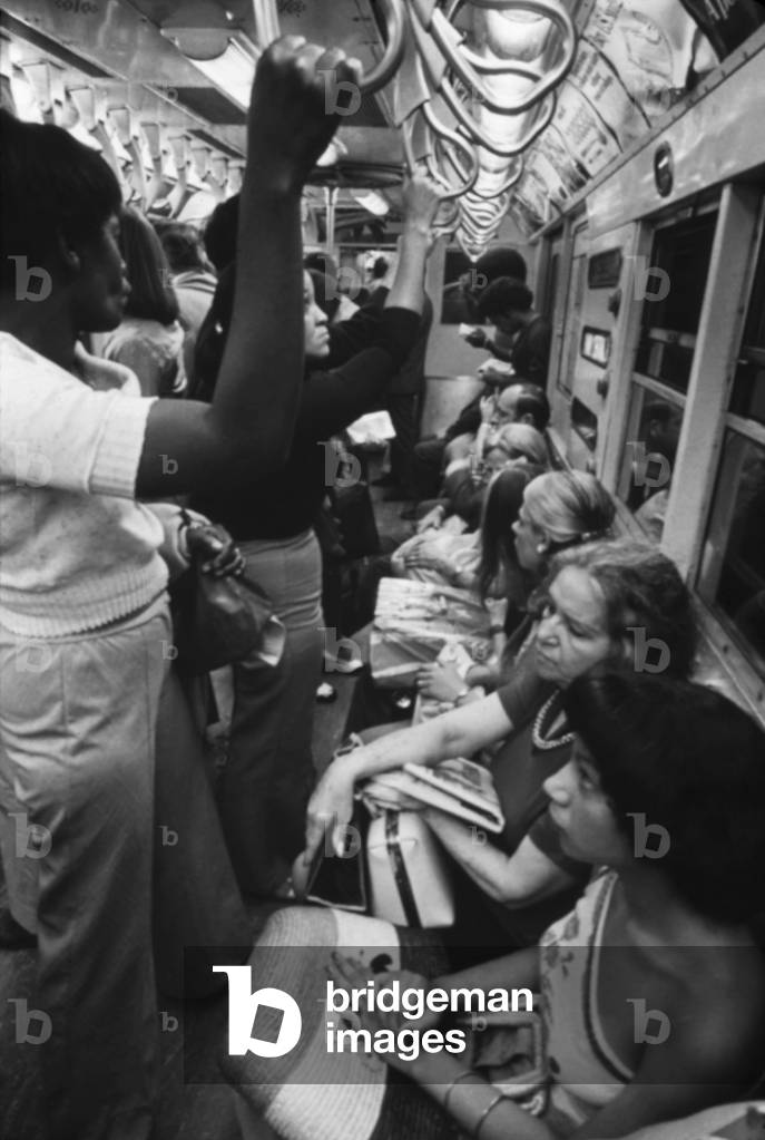 New York Subway. Passengers commuting on a Lexington Avenue Subway in the 1970s. May 1973