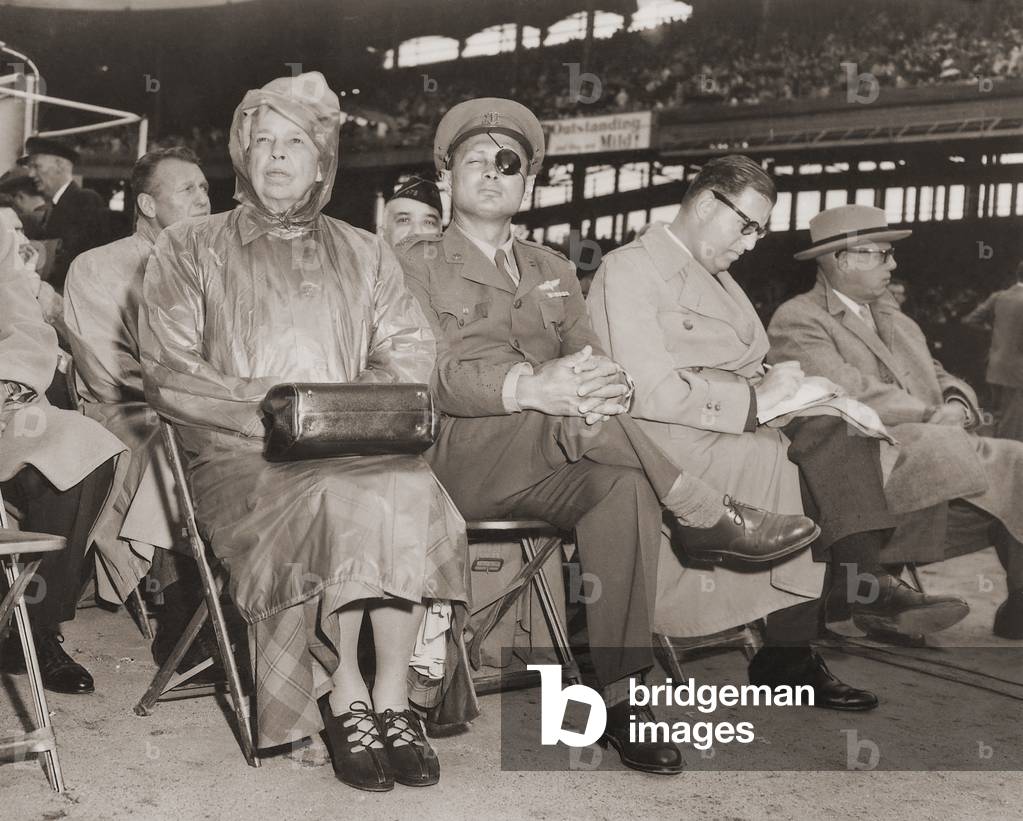Eleanor Roosevelt Moshe Dyan Abba Eban and George Meany at The Freedom Rally in New York City. 1950s