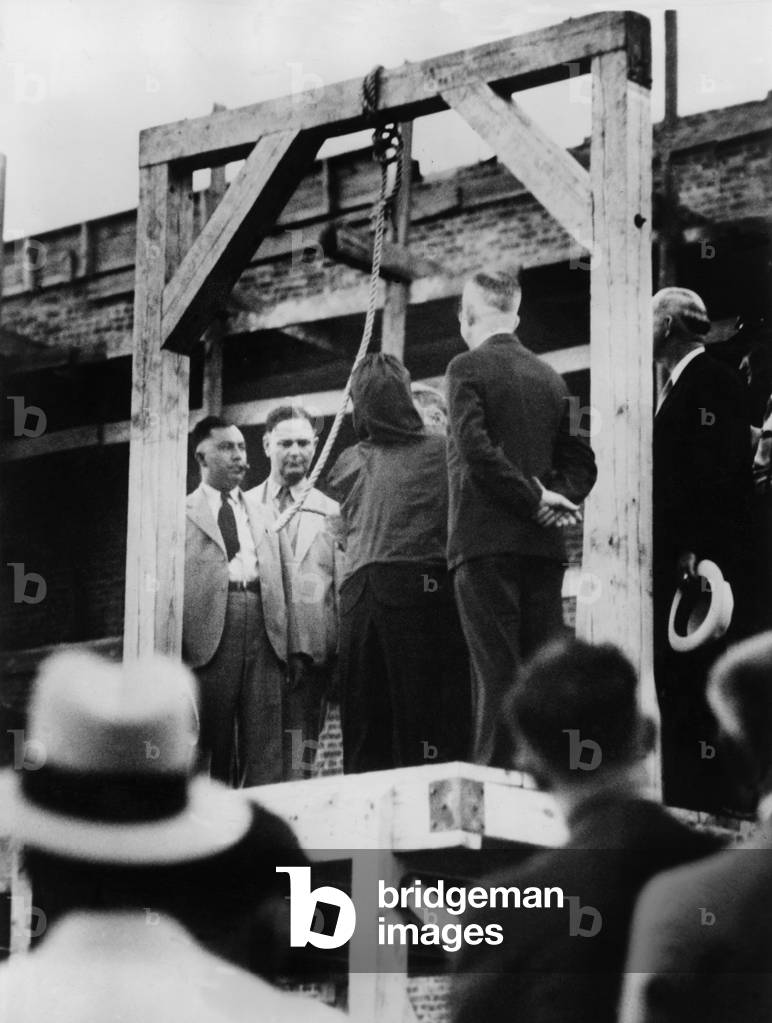 Arthur Gooch, a minute before he was hung for kidnapping at the McAlester State Penetentiary, McAlester, OK, June 19, 1936