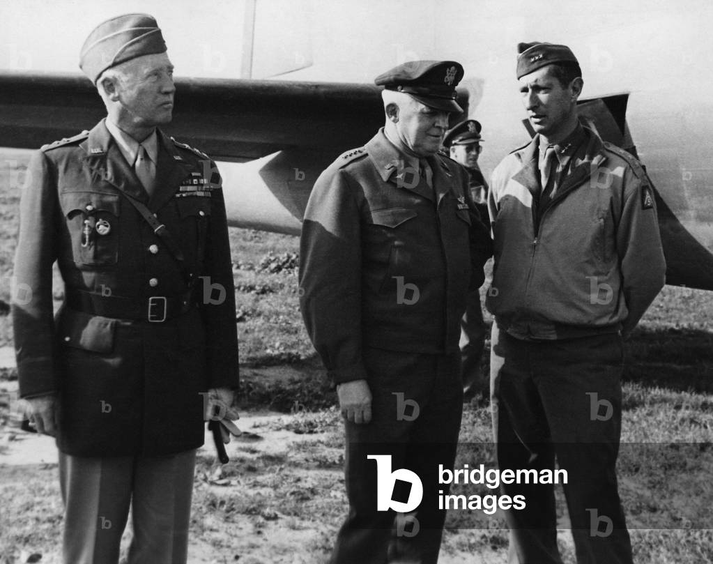 Generals George Patton, Hap Arnold, and Mark Clark in Italy, Dec. 8, 1943