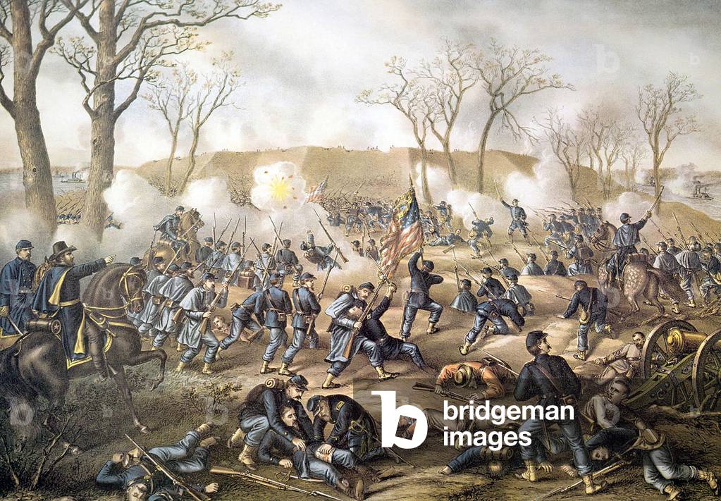 La bataille de Fort Donelson: The Battle of Fort Donelson, February 16, 1862, lithograph by Kurz & Allison, 1889
