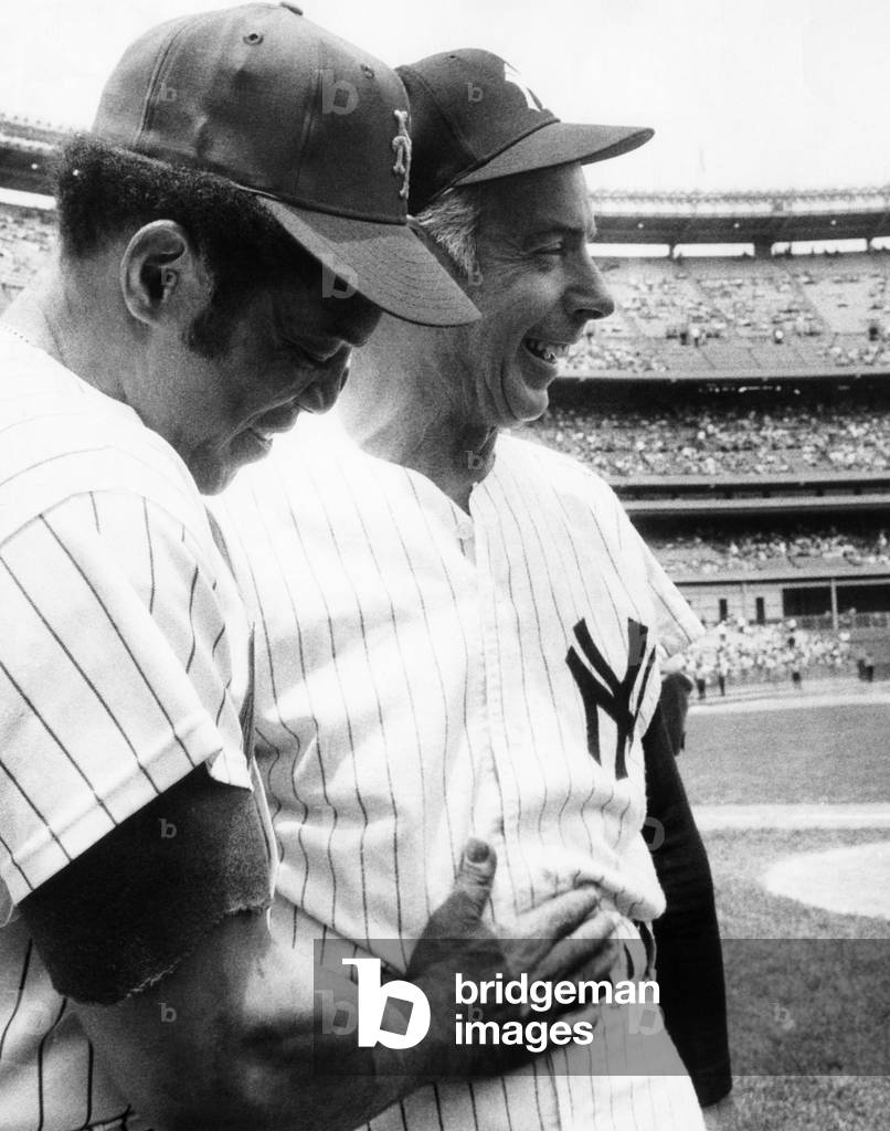 Willie Mays and Joe DiMaggio at Shea Stadium, 1973