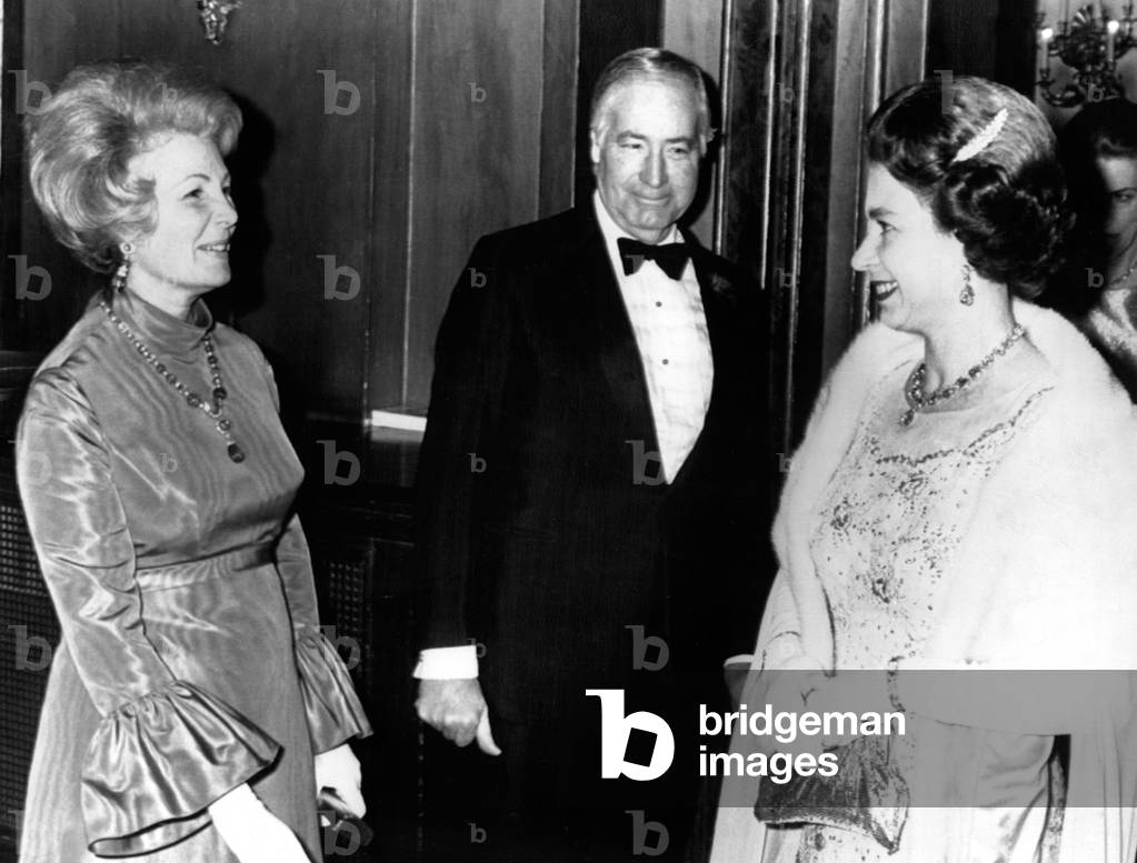 WALTER ANNENBERG, with his wife and Queen Elisabeth II at the Royal Opera House in London for the premiere of 