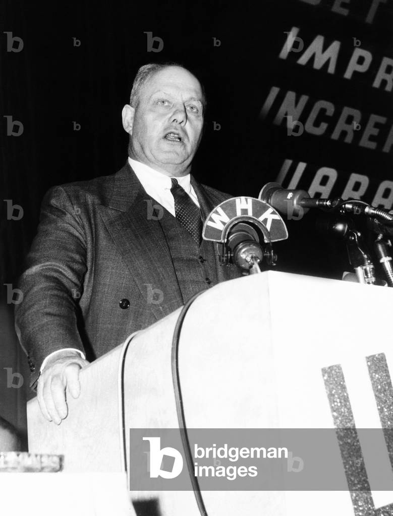 American Federation of Labor (AFL) President, George Meany, March 29, 1955. The top item on Meany's 1955 agenda was merging the AFL with the CIO (Congress of Industrial Organizations). He achieved this 'ONE BIG UNION' goal in Dec. 1955