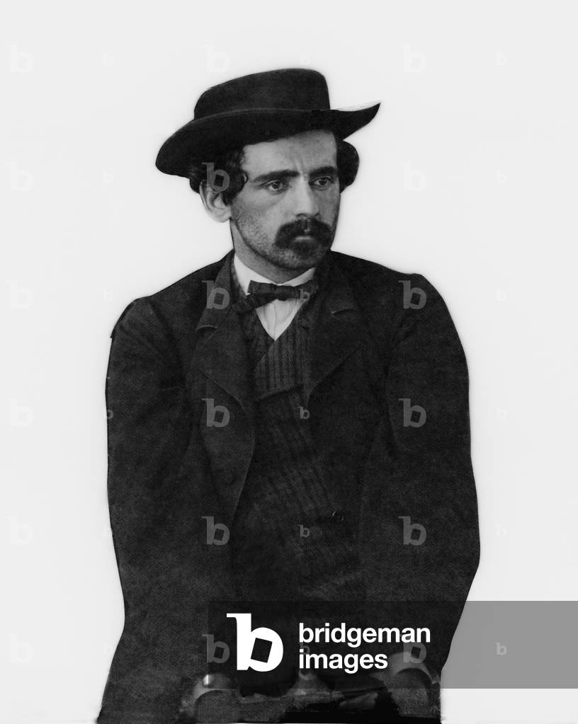 Michael O'Laughlin, a Lincoln conspirator, manacled. He was found guilty and sentenced to life in prison where he died in 1867