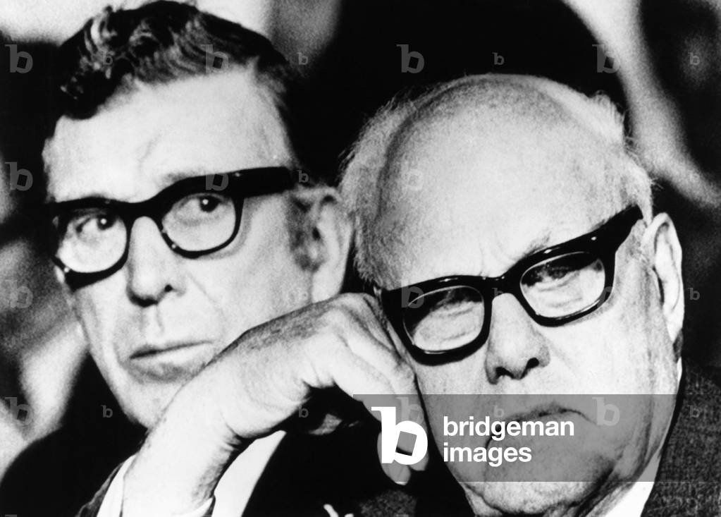 'The only security against inflation for most Americans, is their jobs,' said George Meany. Sept. 30, 1974. The AFL-CIO President and Leonard Woodcock of UAW were attending a White House Economic meeting