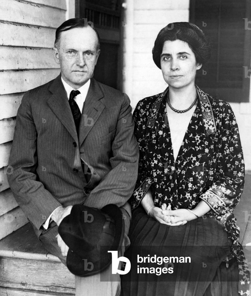 President Calvin Coolidge and First Lady Grace Coolidge at his father's farm house in Plymouth, Vermont, 1923