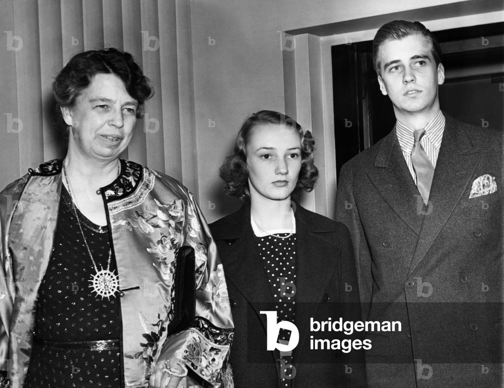 FDR Presidency. From left: First Lady Eleanor Roosevelt, Mrs. Anne Lindsay Clark Roosevelt, husband John Aspinwall Roosevelt, c.late 1930s
