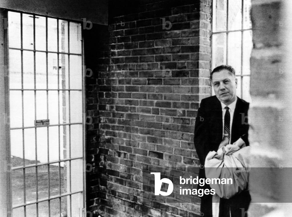 Teamsters Union chief, James R. Hoffa waits for the final door to open as he enters a Federal Prison in Lewisburg, Pennsyvania, March 7, 1967.