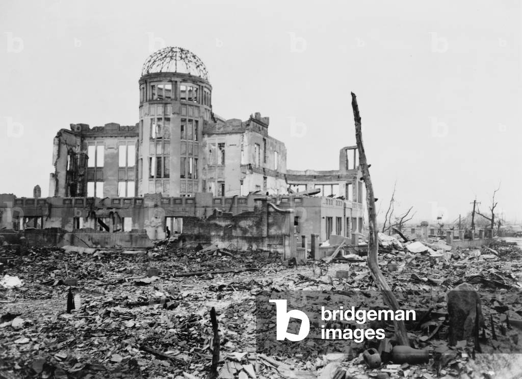 Wrecked framework of the Museum of Science and Industry in Hiroshima, Japan. This is how it appeared shortly after the dropping of the first atomic bomb, on August 6, 1945. World War 2