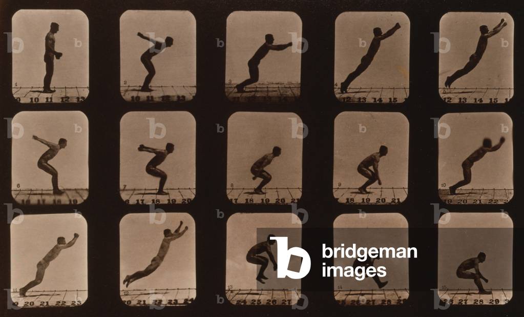 Consecutive images of a man leaping. From Eadweard Muybridge's, THE ATTITUDES OF ANIMALS IN MOTION, 1881