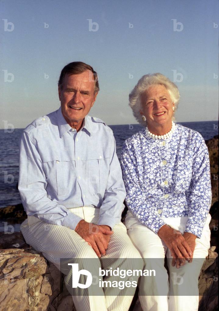 President George Bush and wife Barbara at Walker's Point, Kennebunkport, Maine. August 31, 1990 (photo)