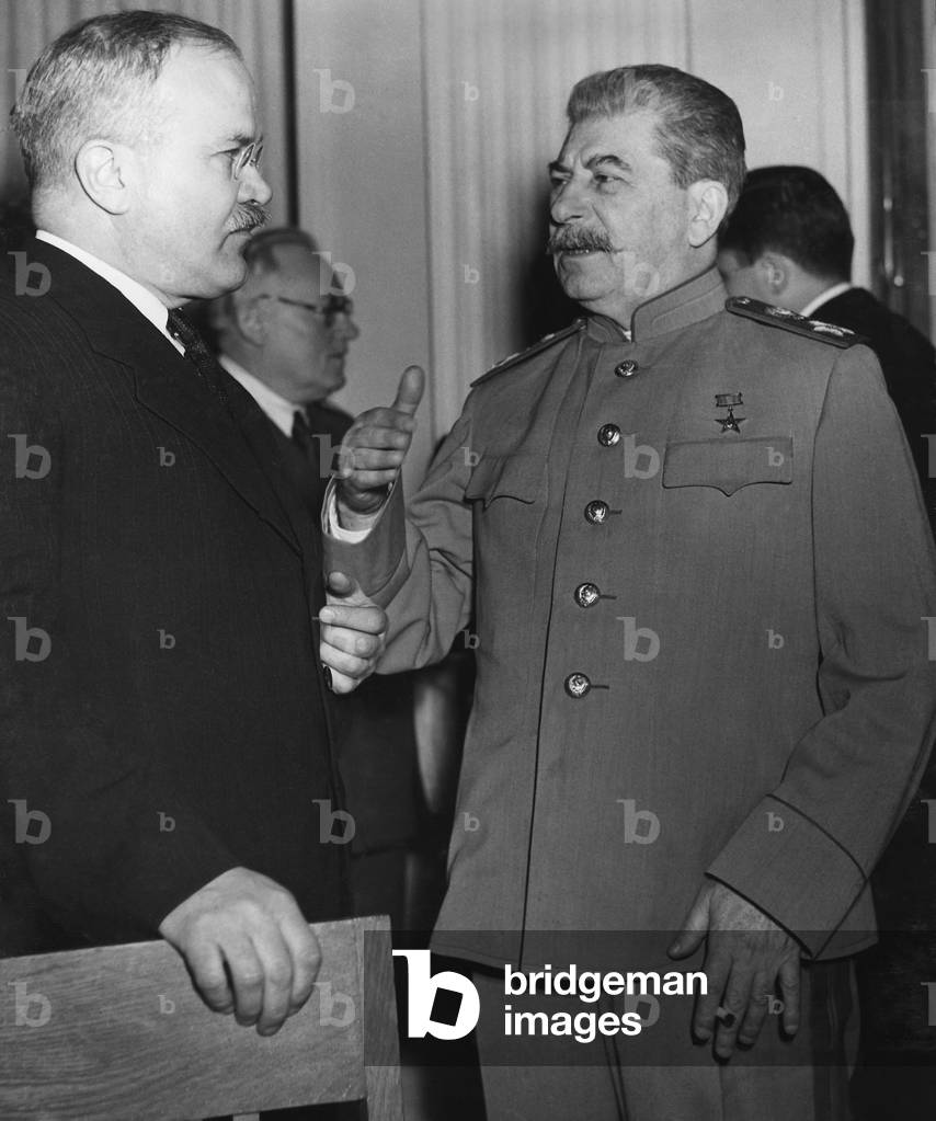 Joseph Stalin talks with his Foreign Minister Molotov at the Yalta Conference, Crimea. February 411, 1945. World War 2