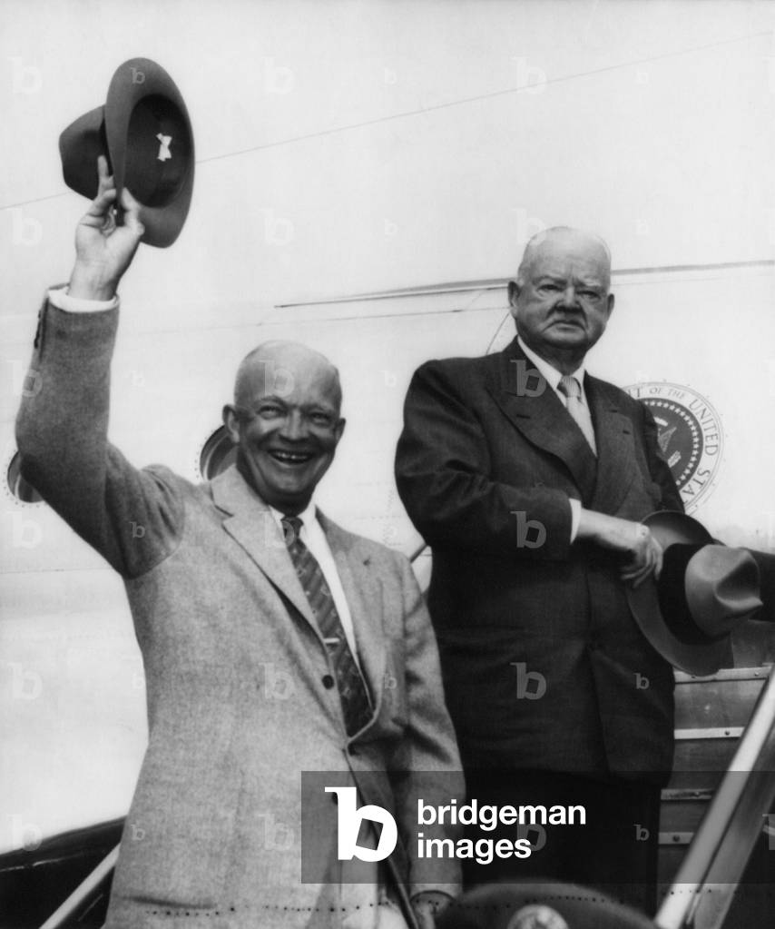 President Dwight D. Eisenhower, and Former President Herbert Hoover, heading to a fishing trip in the Rockies, August 30, 1954