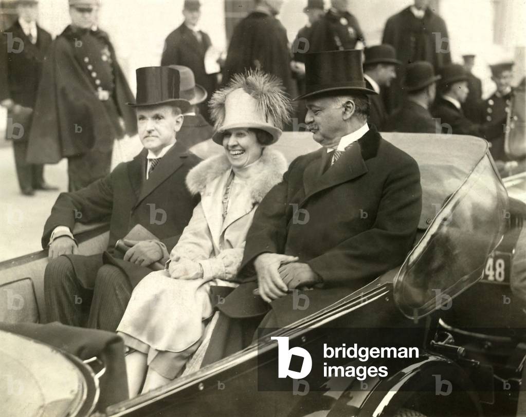 President Calvin Coolidge (1872-33), Mrs. Coolidge (1879-1957), incoming Vice President Charles Curtis on the way to the Capitol for their inauguration in March 1929