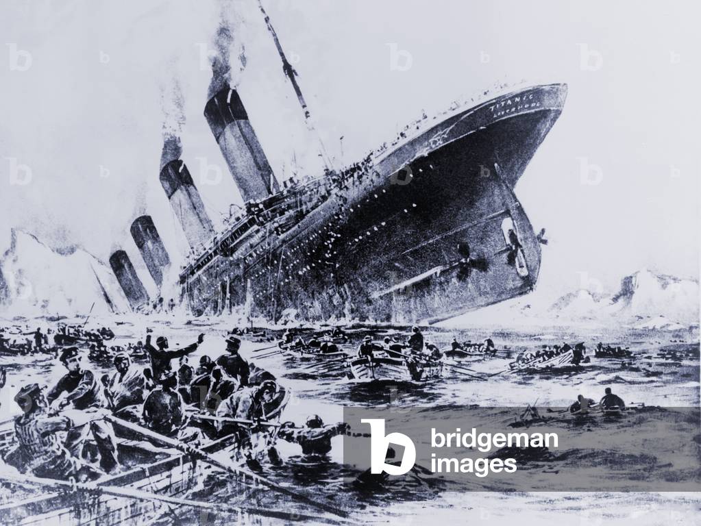 Sinking of the ocean liner the Titanic witnessed by survivors in lifeboats. May 15, 1912