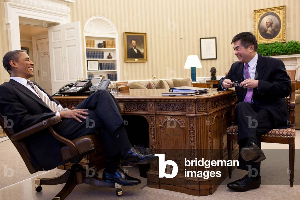 President Barack Obama meets with Gary Locke, U.S. Ambassador to China. Oval Office, Jan. 17, 2012