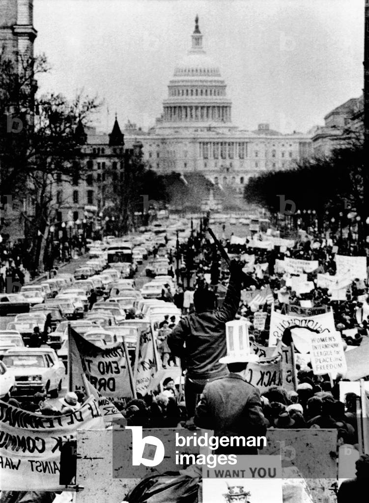 'Counter-Inaugural' staged by protesters at Richard Nixon's 1969 Inauguration. For the first time in the Nation's history, a Presidential inauguration was confronted by a large-scale demonstration. Jan. 19, 1969