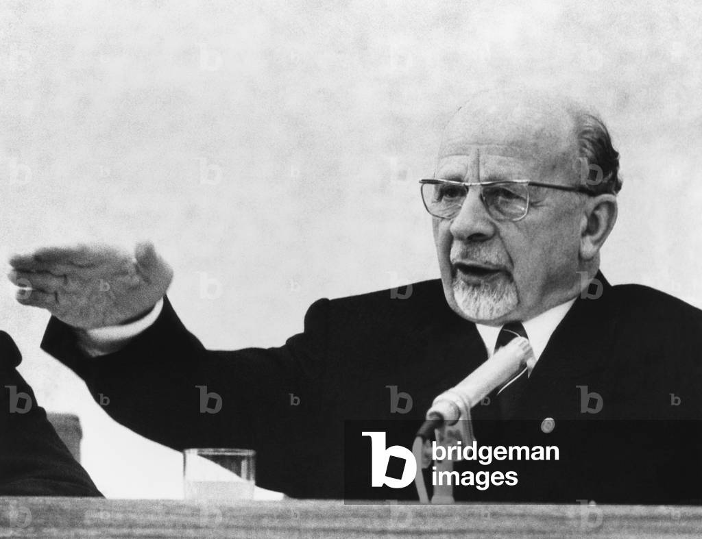 East German President Walter Ulbricht at news conference on January 19, 1970. He attacked West German Chancellor, Willy Brandt, who refused to recognize East Germany as a sovereign state