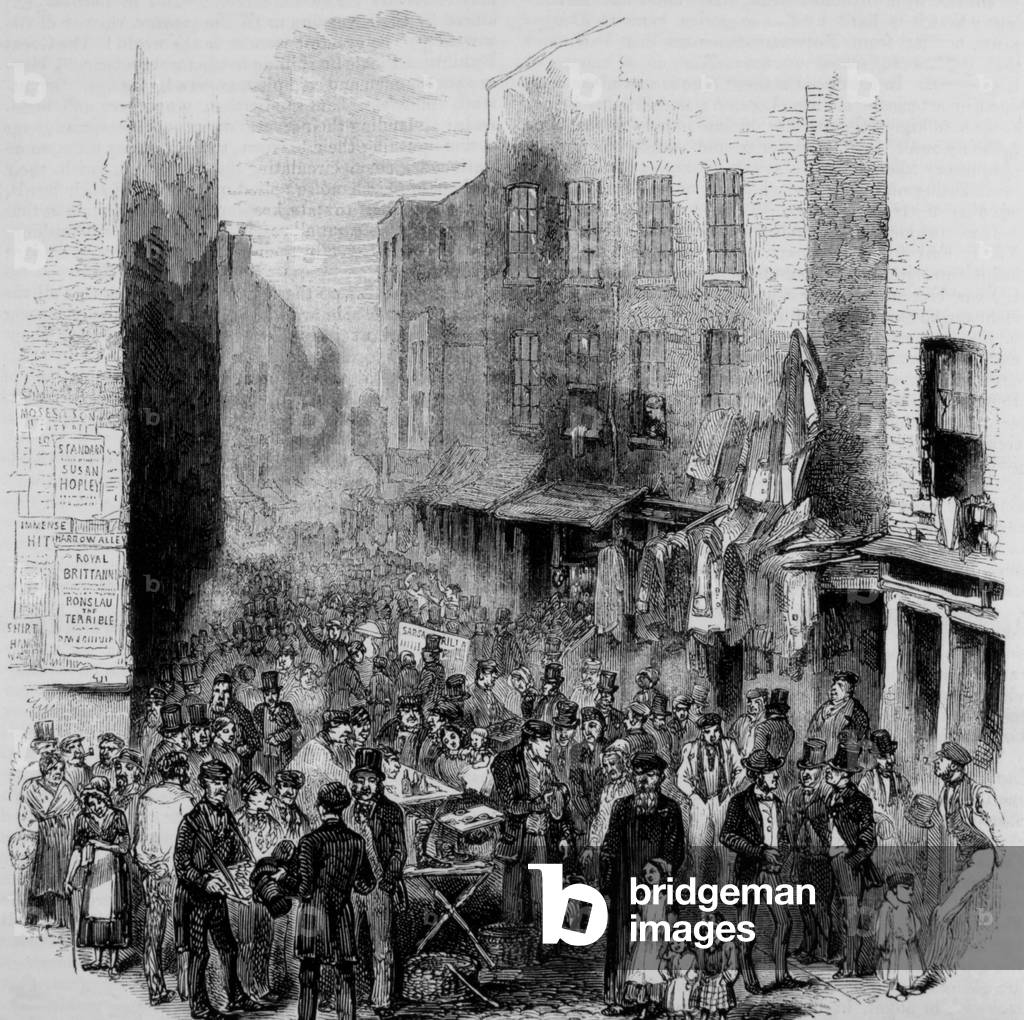Petticoat Lane: Petticoat Lane, London, on a Sunday morning. Engraving: 1883.