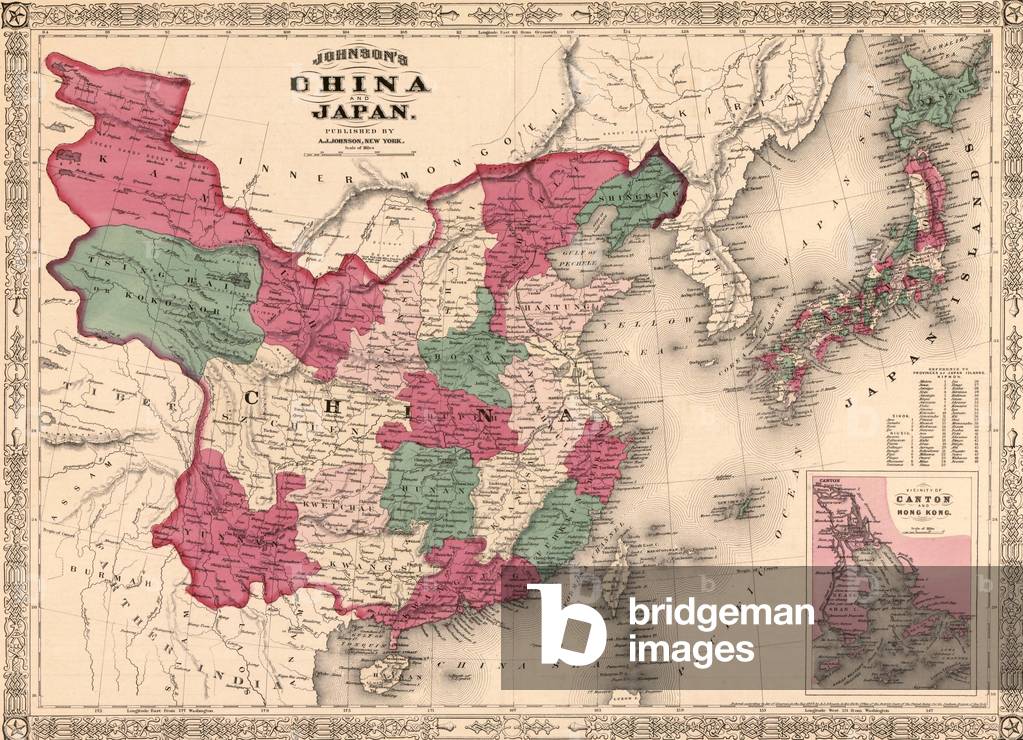 1868 map of china and Japan, showing provincial boundaries