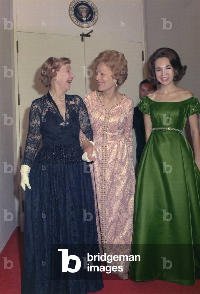 Julie Nixon Eisenhower with her Grandmother-in-law former First Lady Mamie Eisenhower and her mother First Lady Pat Nixon. c. 1970